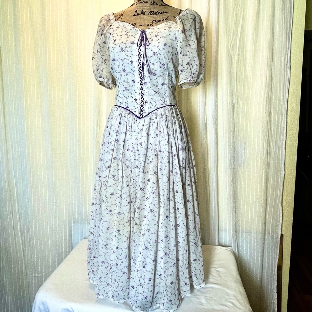 Vintage handmade dress white & purple floral. Excellent condition.